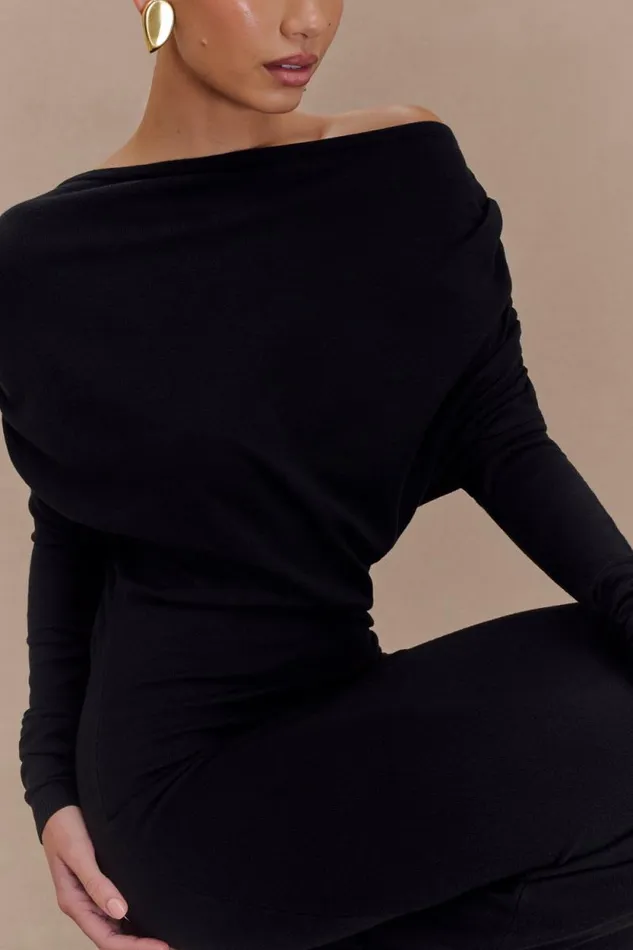 Women Meshki Dresses Jessie Cowl Neck Knit Midi Dress 8211 Black