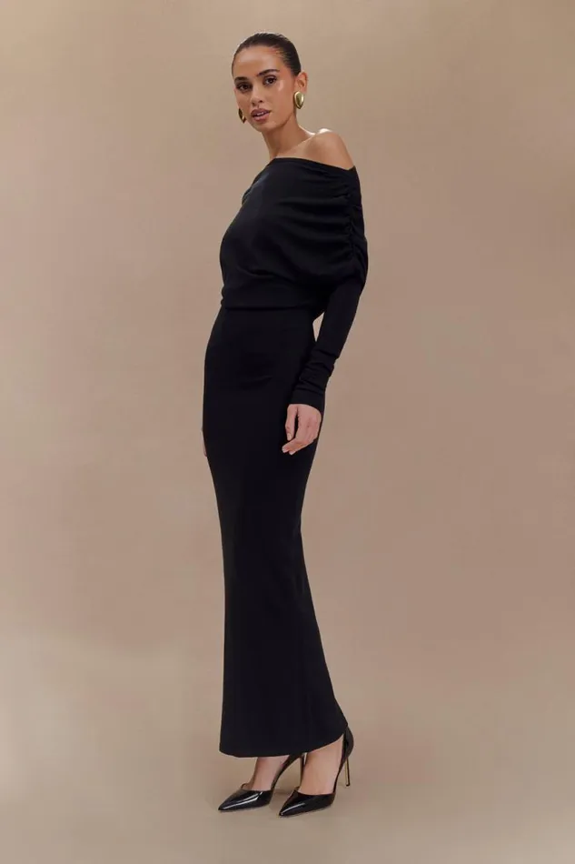Women Meshki Dresses Jessie Cowl Neck Knit Midi Dress 8211 Black