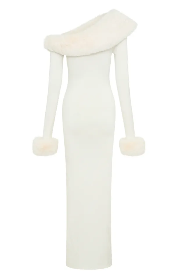 Women Meshki Dresses Karleigh Faux Fur Knit Maxi Dress 8211 Ivory