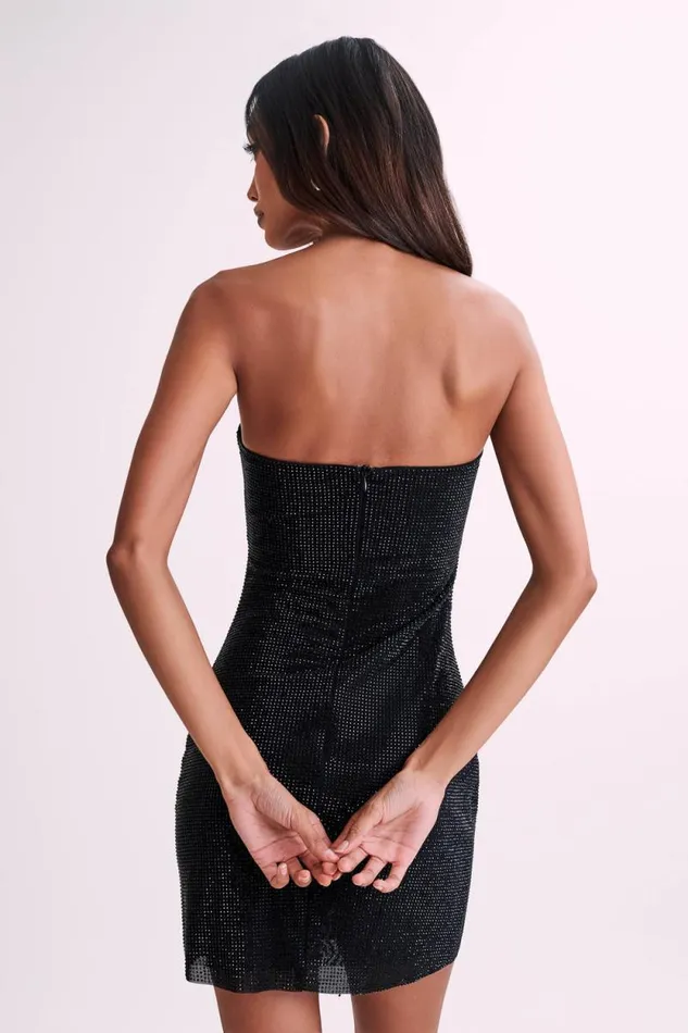 Women Meshki Dresses Korinna Strapless Rose Diamante Mini Dress 8211 Black