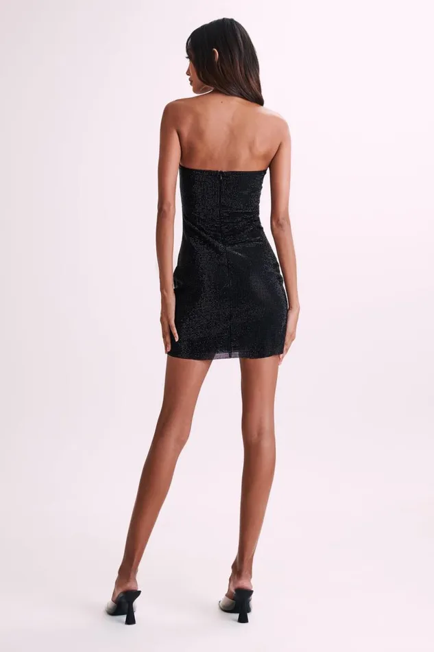 Women Meshki Dresses Korinna Strapless Rose Diamante Mini Dress 8211 Black