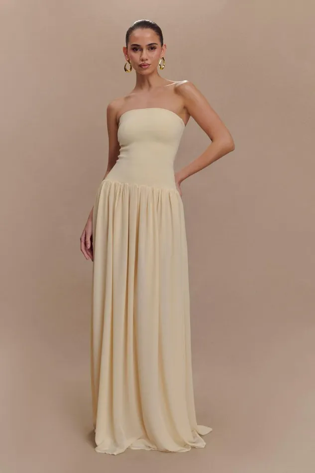 Women Meshki Dresses Lyanna Knit And Chiffon Strapless Maxi Dress 8211 Cream