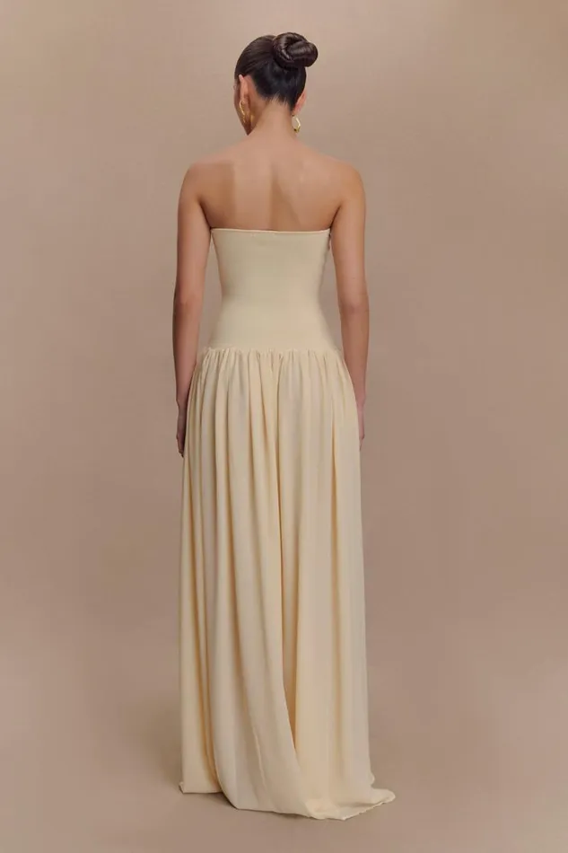 Women Meshki Dresses Lyanna Knit And Chiffon Strapless Maxi Dress 8211 Cream