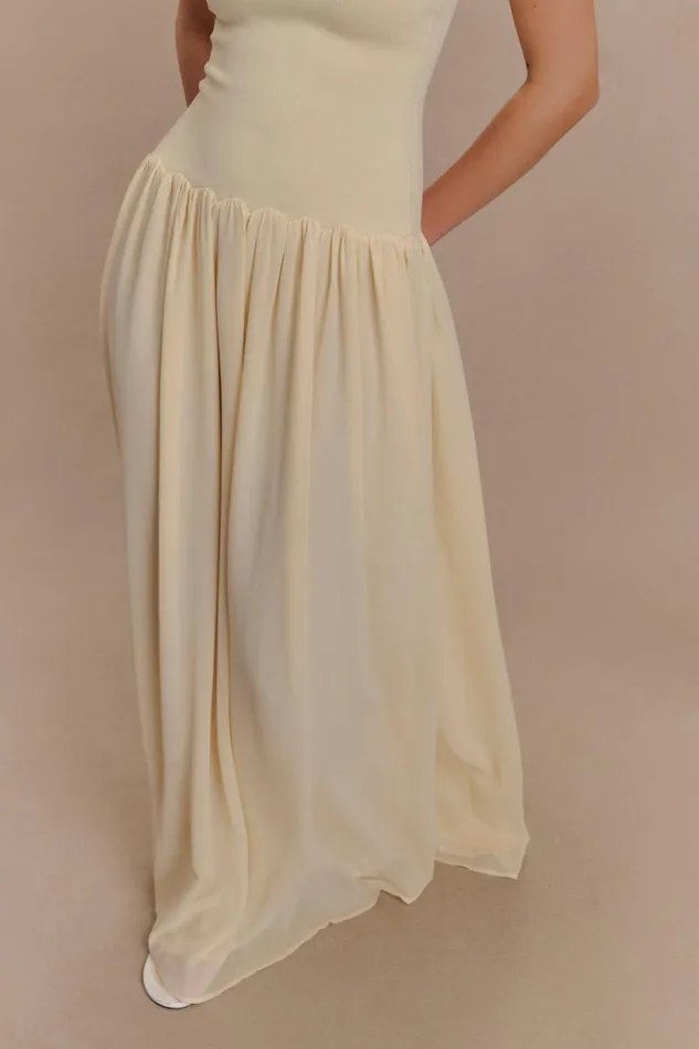 Women Meshki Dresses Lyanna Knit And Chiffon Strapless Maxi Dress 8211 Cream