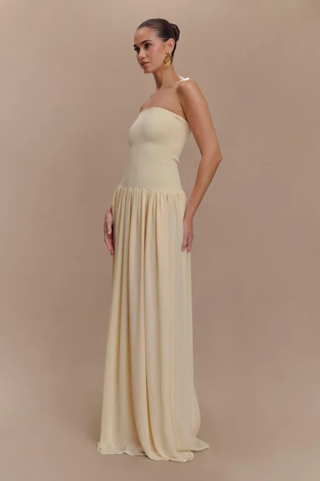 Women Meshki Dresses Lyanna Knit And Chiffon Strapless Maxi Dress 8211 Cream