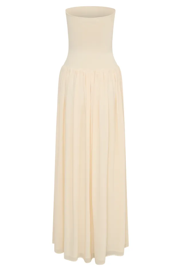 Women Meshki Dresses Lyanna Knit And Chiffon Strapless Maxi Dress 8211 Cream