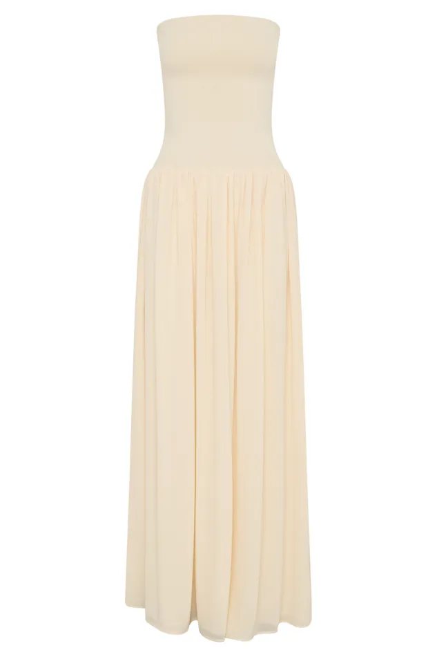 Women Meshki Dresses Lyanna Knit And Chiffon Strapless Maxi Dress 8211 Cream