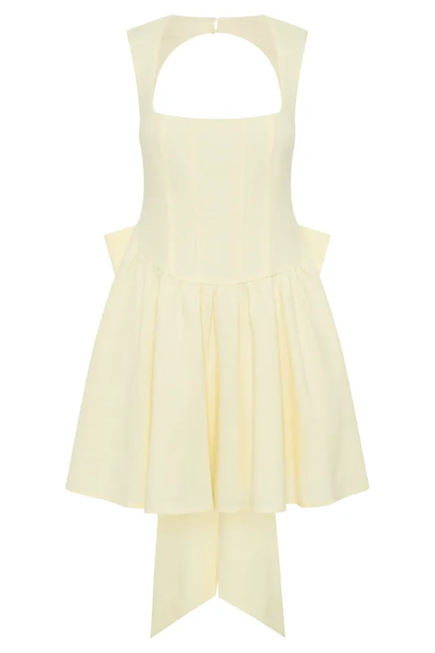 Women Meshki Dresses Marcella Linen Bow Back Mini Dress 8211 Lemon Sherbet