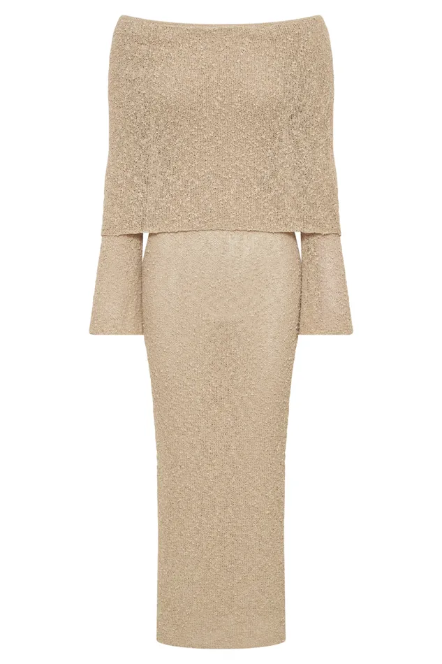 Women Meshki Dresses Marisol Off Shoulder Boucle Maxi Dress 8211 Wheat