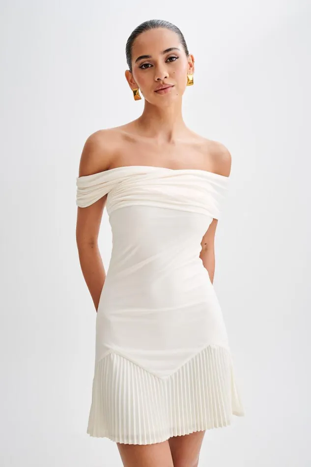 Women Meshki Dresses Melina Slinky Off Shoulder Mini Dress 8211 Ivory