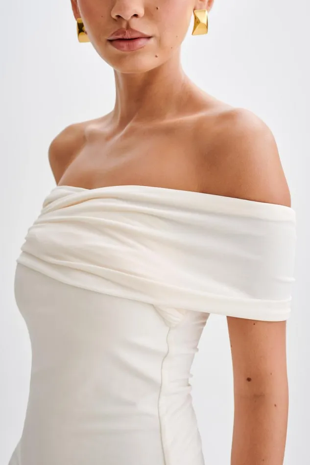 Women Meshki Dresses Melina Slinky Off Shoulder Mini Dress 8211 Ivory