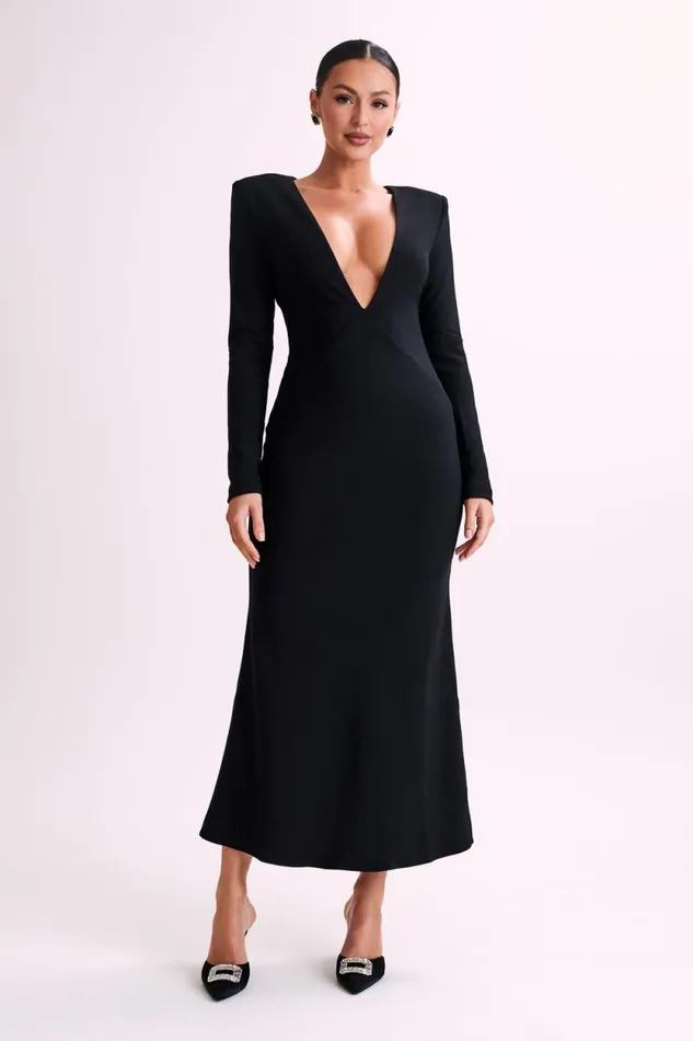 Women Meshki Dresses Michaela Long Sleeve Maxi Dress With Shoulder Pads 8211 Black Women Meshki Dresses Michaela Long Sleeve Maxi Dress With Shoulder Pads 8211 Black