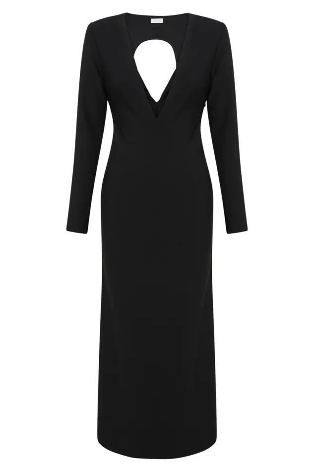 Women Meshki Dresses Michaela Long Sleeve Maxi Dress With Shoulder Pads 8211 Black