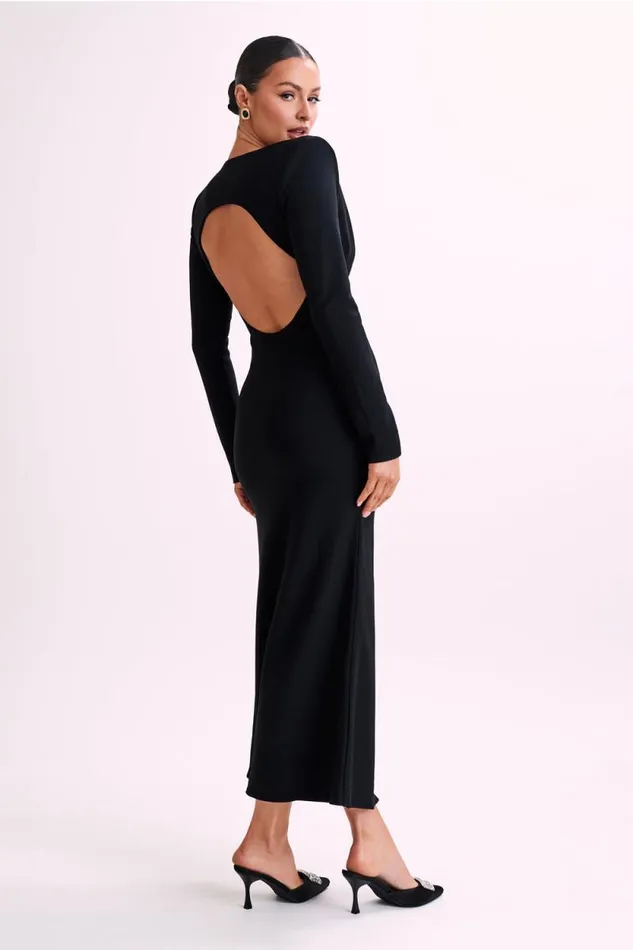 Women Meshki Dresses Michaela Long Sleeve Maxi Dress With Shoulder Pads 8211 Black