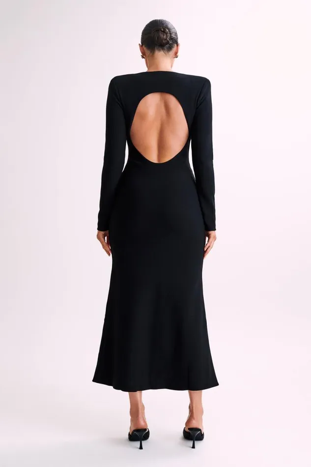 Women Meshki Dresses Michaela Long Sleeve Maxi Dress With Shoulder Pads 8211 Black