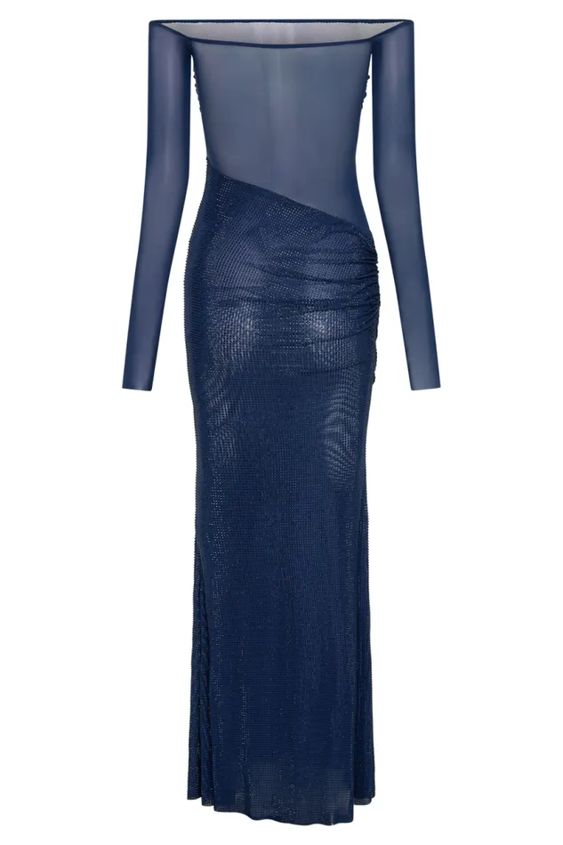 Women Meshki Dresses Nash Diamante Off Shoulder Maxi Dress 8211 Navy