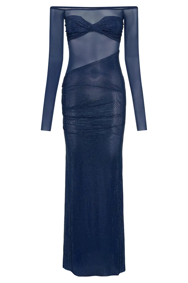 Women Meshki Dresses Nash Diamante Off Shoulder Maxi Dress 8211 Navy