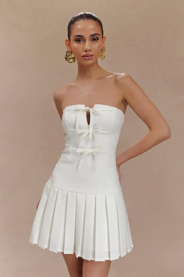 Women Meshki Dresses Naya Pleated Mini Dress With Ties 8211 White