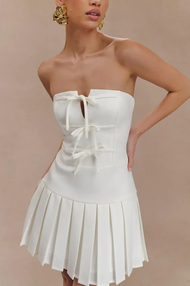 Women Meshki Dresses Naya Pleated Mini Dress With Ties 8211 White
