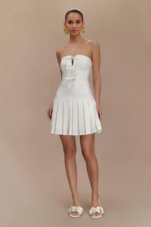 Women Meshki Dresses Naya Pleated Mini Dress With Ties 8211 White