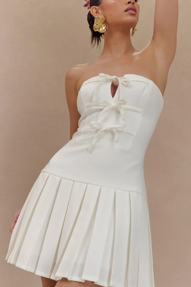 Women Meshki Dresses Naya Pleated Mini Dress With Ties 8211 White