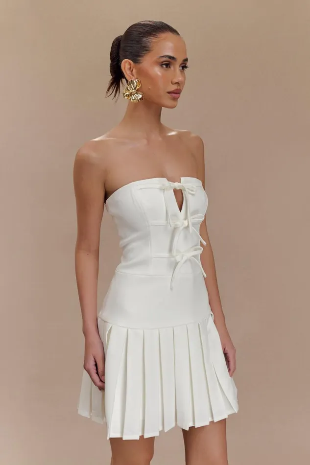 Women Meshki Dresses Naya Pleated Mini Dress With Ties 8211 White