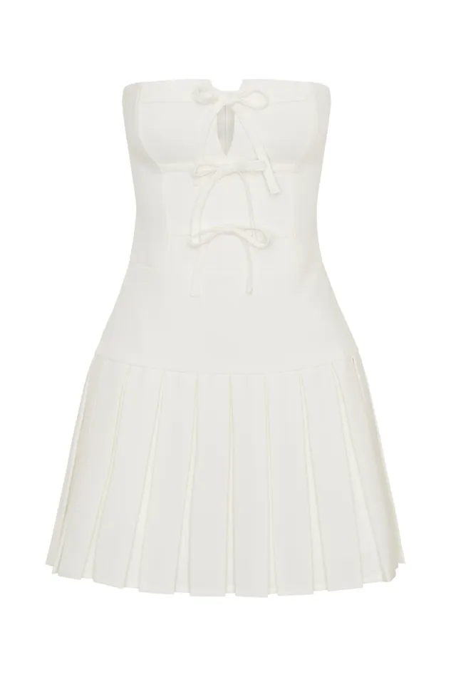 Women Meshki Dresses Naya Pleated Mini Dress With Ties 8211 White