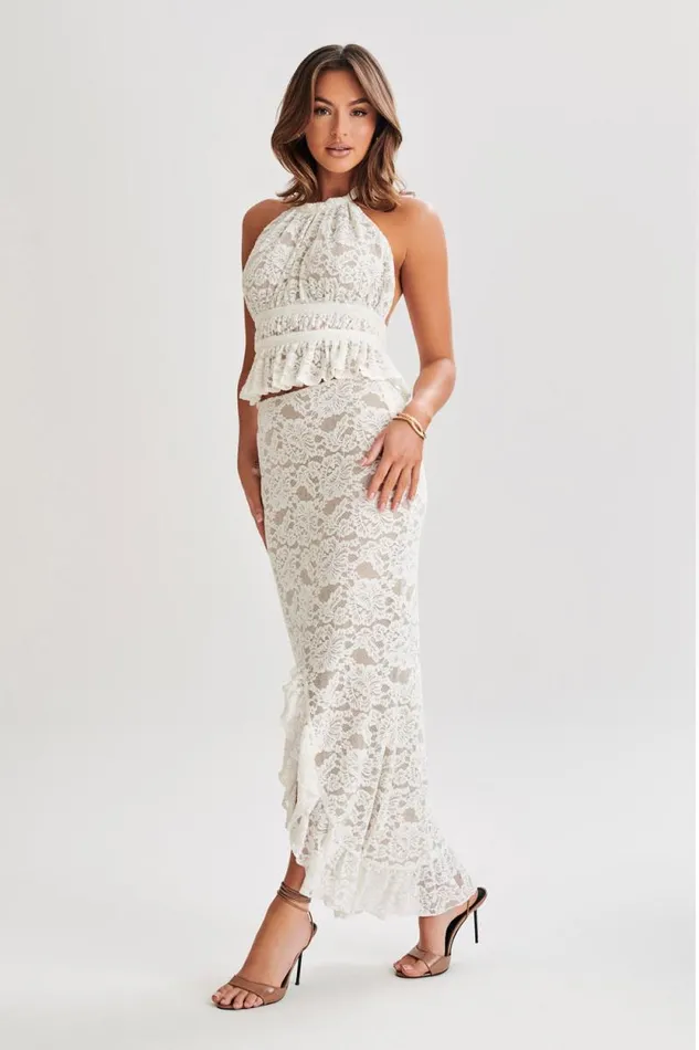 Women Meshki Dresses Nicolette Lace Plisse Halter Top 8211 Ivory
