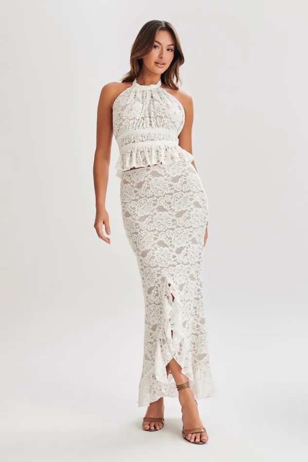 Women Meshki Dresses Nicolette Lace Plisse Halter Top 8211 Ivory