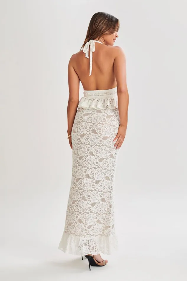 Women Meshki Dresses Nicolette Lace Plisse Halter Top 8211 Ivory