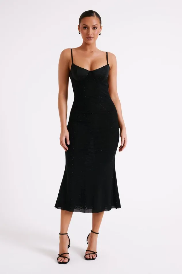 Women Meshki Dresses Novah Hot Fix Mesh Midi Dress 8211 Black