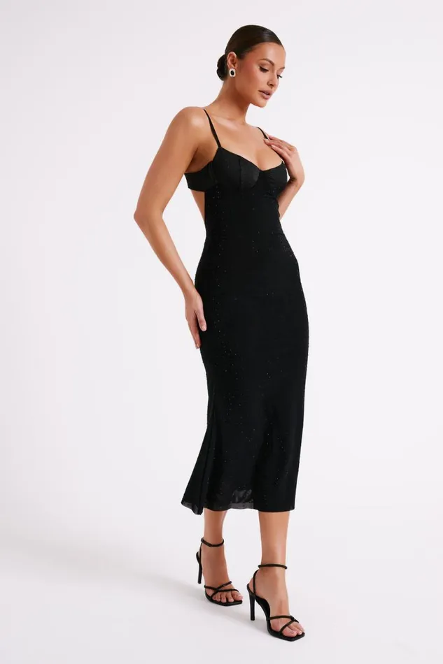 Women Meshki Dresses Novah Hot Fix Mesh Midi Dress 8211 Black
