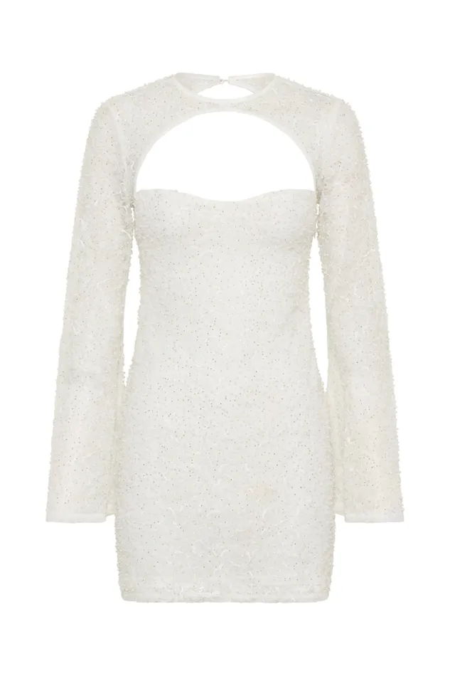 Women Meshki Dresses Paxton Pearl Beaded Mini Dress 8211 White
