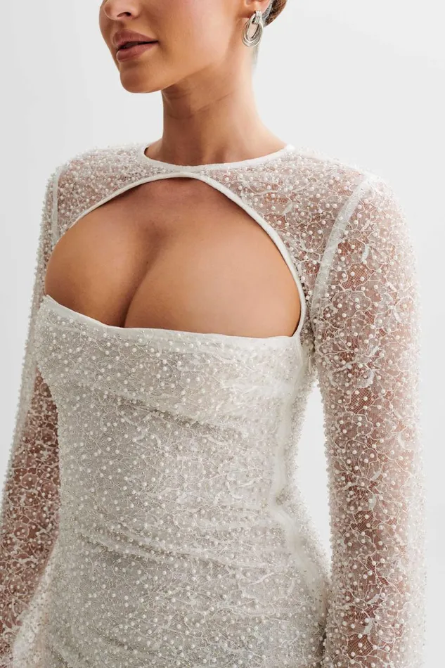 Women Meshki Dresses Paxton Pearl Beaded Mini Dress 8211 White