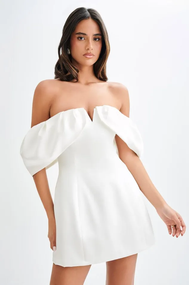 Women Meshki Dresses Portia Off Shoulder Satin Corset Dress 8211 White