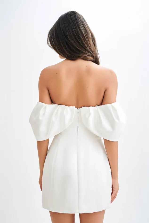 Women Meshki Dresses Portia Off Shoulder Satin Corset Dress 8211 White
