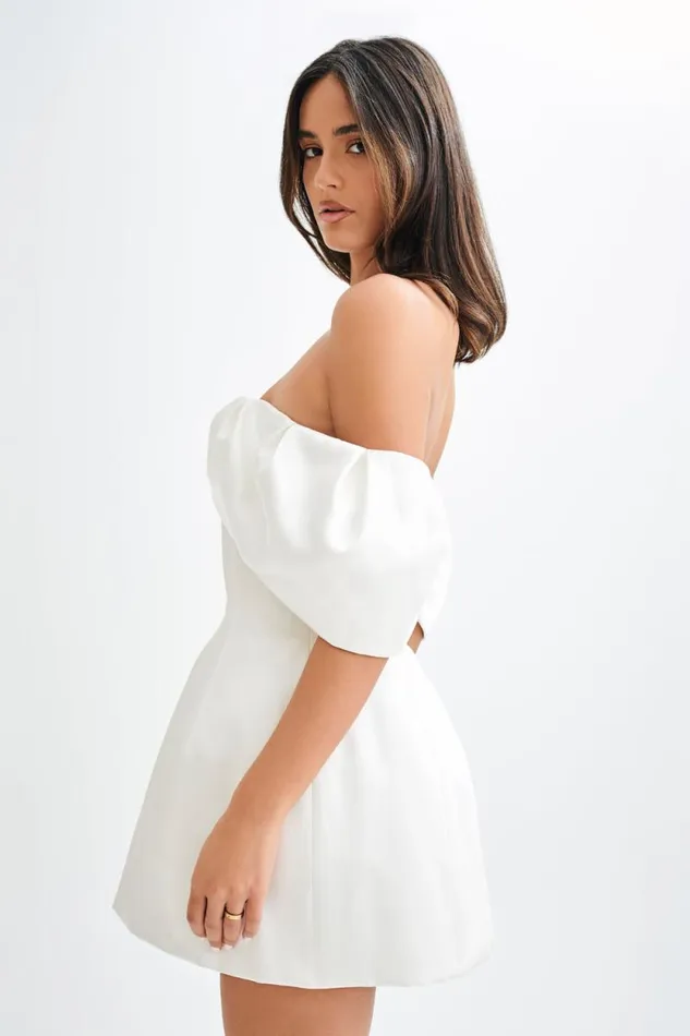 Women Meshki Dresses Portia Off Shoulder Satin Corset Dress 8211 White