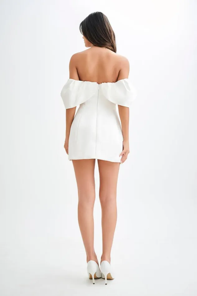Women Meshki Dresses Portia Off Shoulder Satin Corset Dress 8211 White