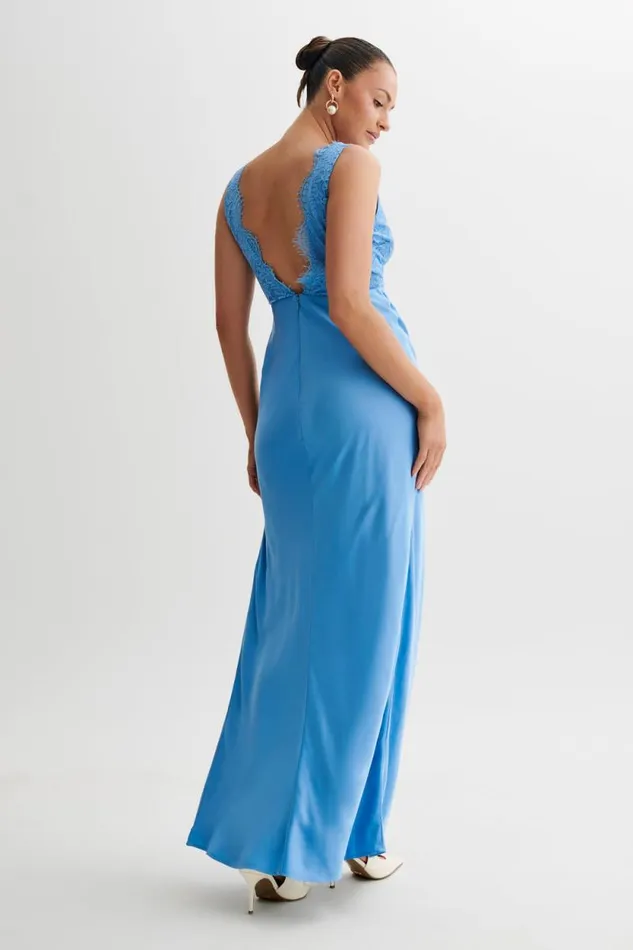 Women Meshki Dresses Ricci Satin And Lace Maxi Dress 8211 Iris Blue