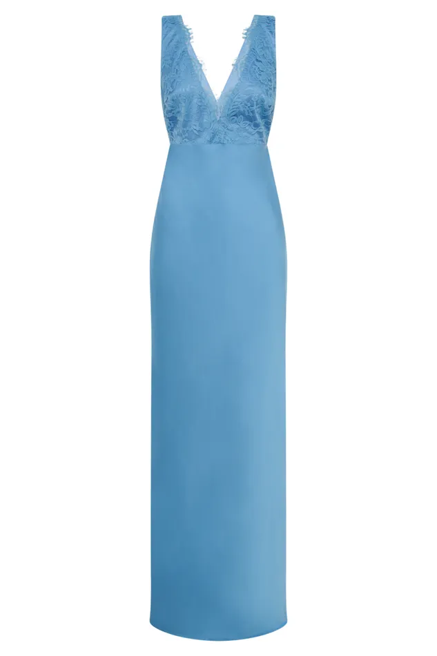 Women Meshki Dresses Ricci Satin And Lace Maxi Dress 8211 Iris Blue
