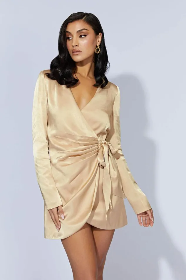 Women Meshki Dresses Saira Tie Up Mini Dress 8211 Wheat