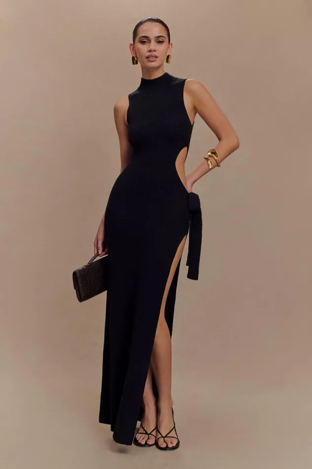Women Meshki Dresses Stephanie Cut Out Knit Maxi Dress 8211 Black