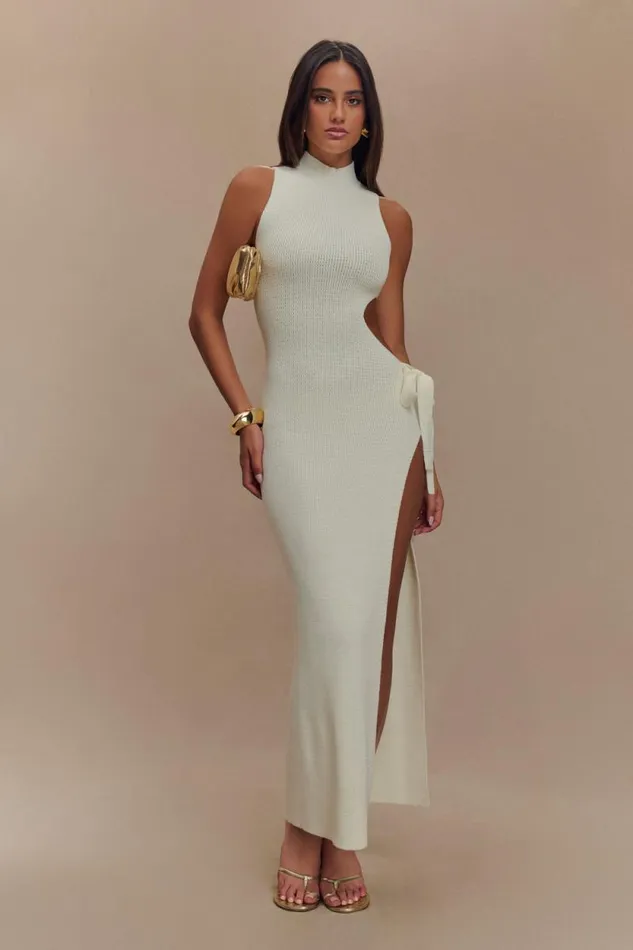 Women Meshki Dresses Stephanie Cut Out Knit Maxi Dress 8211 Ivory