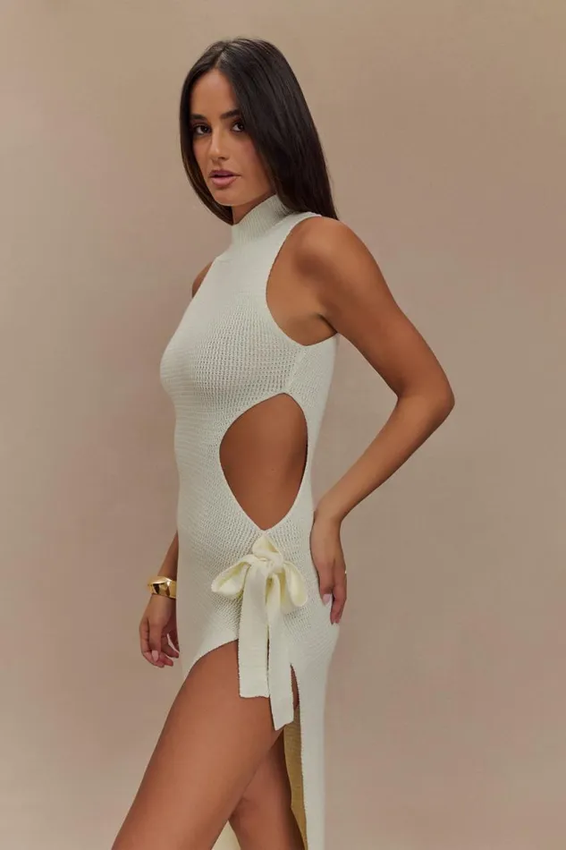 Women Meshki Dresses Stephanie Cut Out Knit Maxi Dress 8211 Ivory