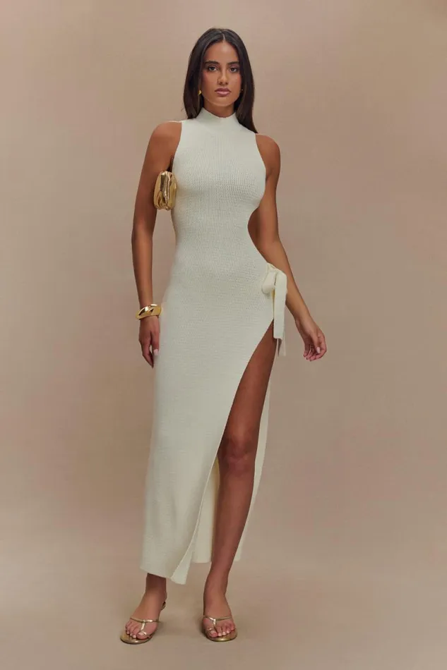 Women Meshki Dresses Stephanie Cut Out Knit Maxi Dress 8211 Ivory