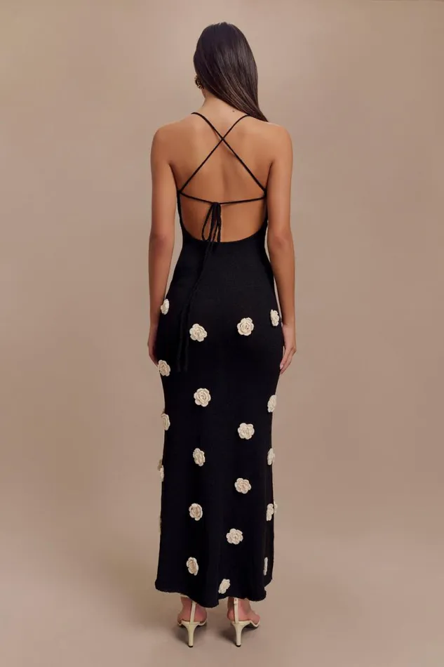 Women Meshki Dresses Suki Knit Maxi Dress With Flowers 8211 BlackWhite
