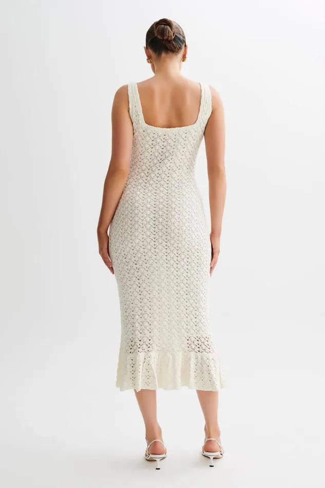 Women Meshki Dresses Sylvie Frill Knit Midi Dresses 8211 Ivory