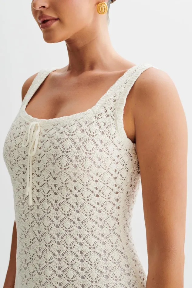 Women Meshki Dresses Sylvie Frill Knit Midi Dresses 8211 Ivory