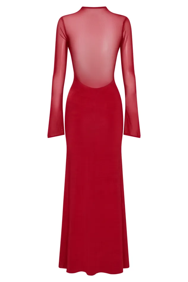 Women Meshki Dresses Tania Slinky And Mesh Long Sleeve Maxi Dress 8211 Ruby
