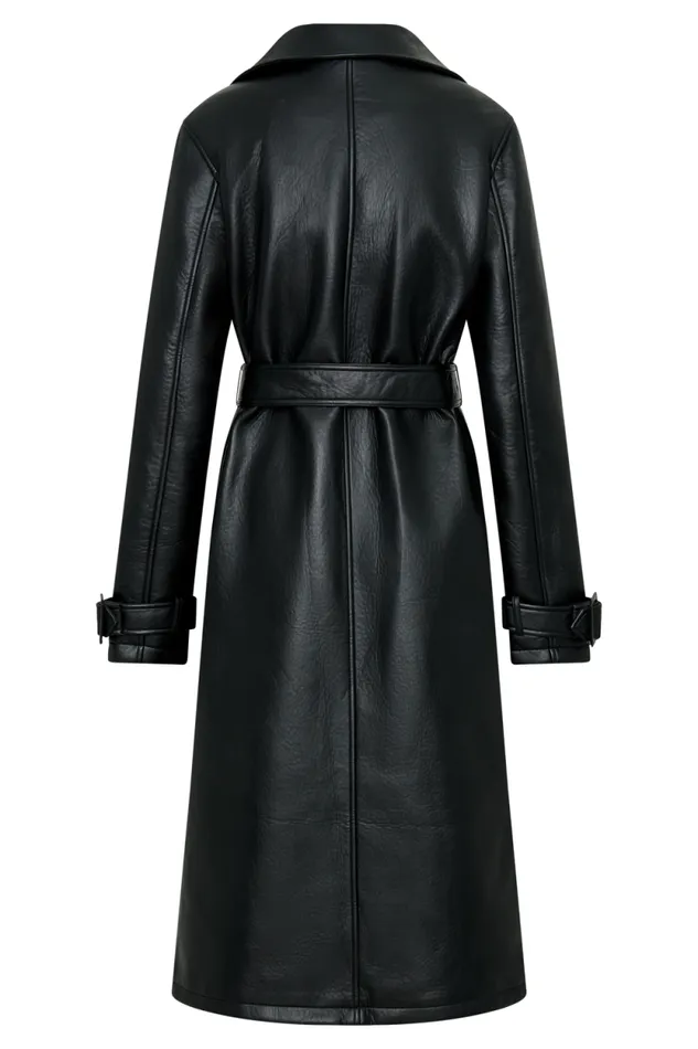 Women Meshki Dresses Tarah Faux Leather Trench Coat 8211 Black